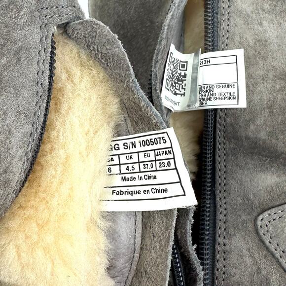 UGG Australia Gray Short Winter Boot Sz 6 Suede Wool Cold Weather Flat Mid-Calf - Picture 7 of 12